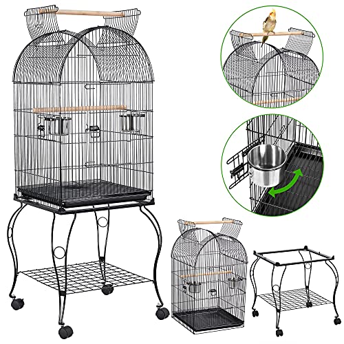 Yaheetech 59-Inch Rolling Standing Medium Dome Open Top Bird Cage...