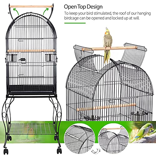 Yaheetech 59-Inch Rolling Standing Medium Dome Open Top Bird Cage...