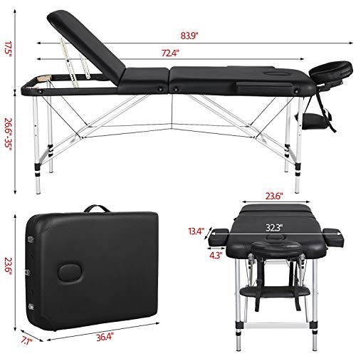 Yaheetech Massage Table Portable Massage Bed 3 Folding 84 Inch Al...