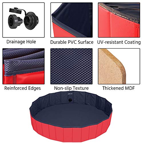 YAHEETECH Red Foldable Hard Plastic Dog Pet Bath Swimming Pool Co...
