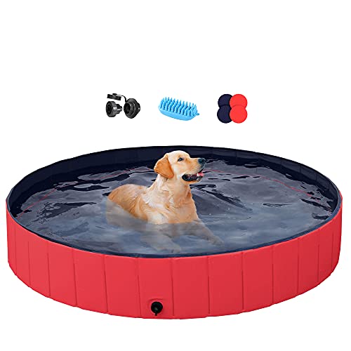 YAHEETECH Red Foldable Hard Plastic Dog Pet Bath Swimming Pool Co...