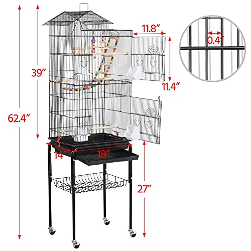 Yaheetech Roof Top Large Flight Parakeet Parrot Bird Cage with Ro...