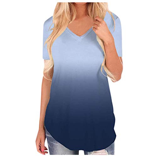 YAnGSale Womens Blouse Short Sleeve Shirts V-Neck Gradient Colour...