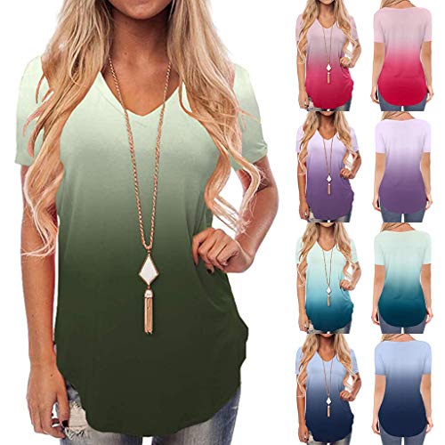 YAnGSale Womens Blouse Short Sleeve Shirts V-Neck Gradient Colour...
