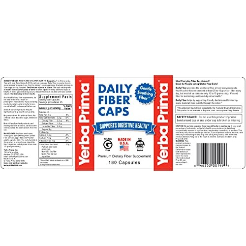 Yerba Prima Daily Fiber Caps - 180 Capsules, Pack of 2