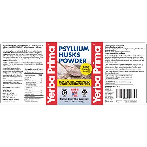 Yerba Prima Psyllium Husk Powder - 24 oz - Fine Ground, Unflavore...