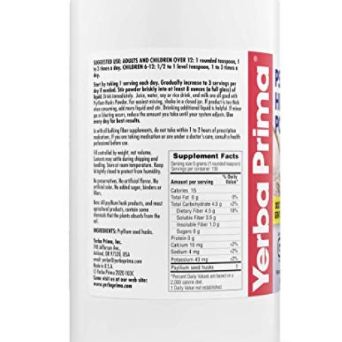 Yerba Prima Psyllium Husk Powder - 24 oz - Fine Ground, Unflavore...