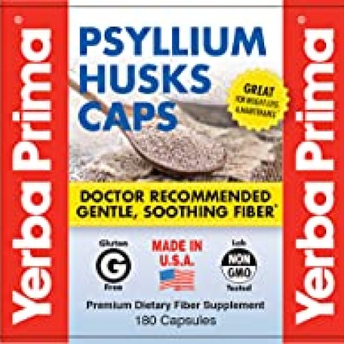 Yerba Prima Psyllium Husks Caps - 180 caps Pack of 4