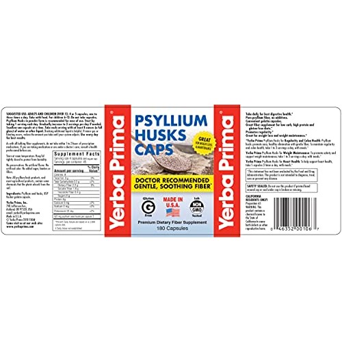 Yerba Prima Psyllium Husks Caps - 180 caps Pack of 4