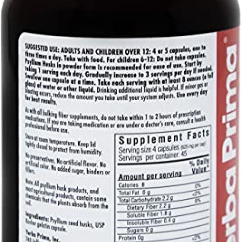 Yerba Prima Psyllium Husks Caps - 180 caps Pack of 4