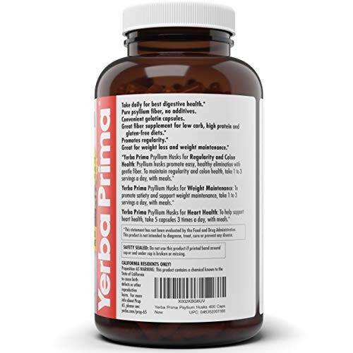Yerba Prima Psyllium Husks Caps, 625 mg, 400 Capsules - Natural F...