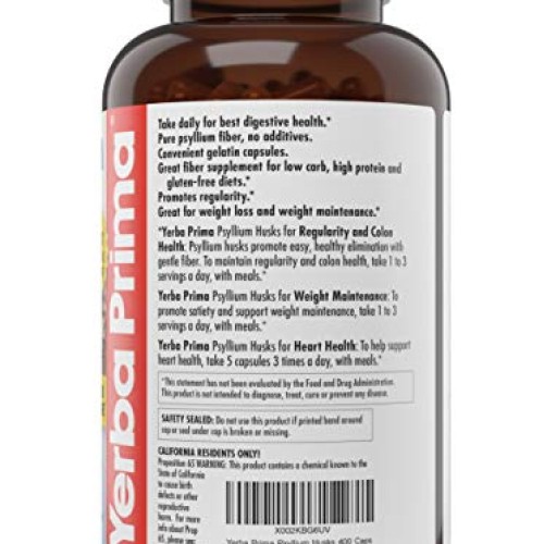 Yerba Prima Psyllium Husks Caps, 625 mg, 400 Capsules - Natural F...