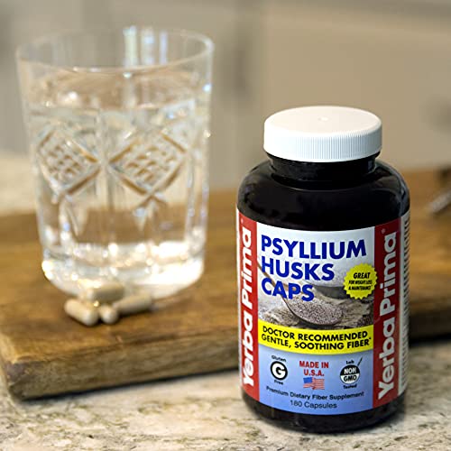 Yerba Prima Psyllium Husks Caps Dietary Fiber 625 mg, 180 Capsules