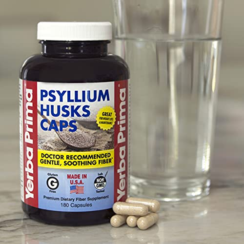 Yerba Prima Psyllium Husks Caps Dietary Fiber 625 mg, 180 Capsules