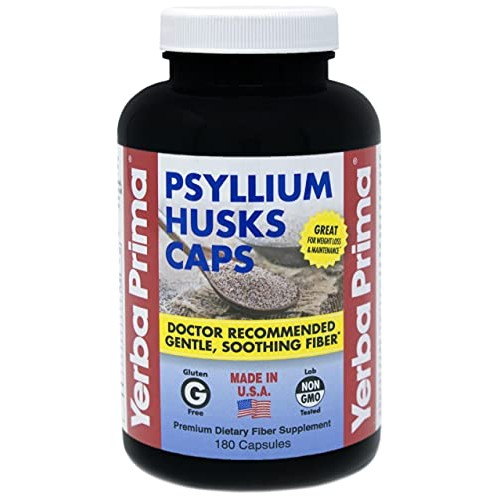 Yerba Prima Psyllium Husks Caps Dietary Fiber 625 mg, 180 Capsules