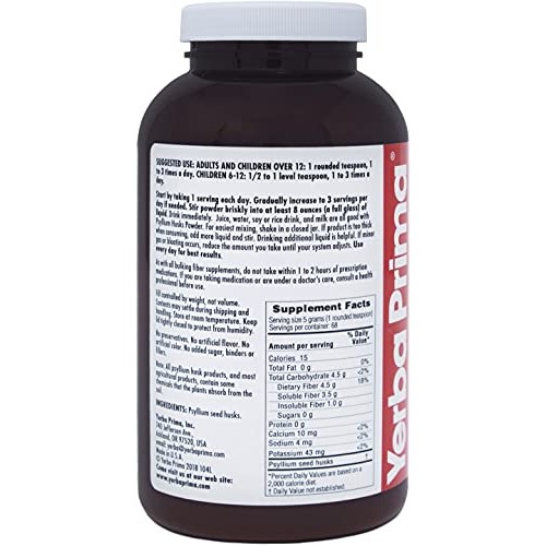 Yerba Prima Psyllium Husks Powder - 12 oz Pack of 3 - Natural F...