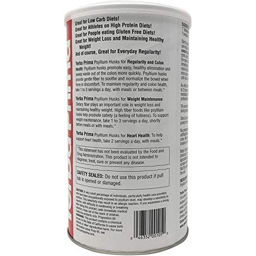 Yerba Prima Psyllium Whole Husks 12 oz Pack of 1 - Colon Cleans...