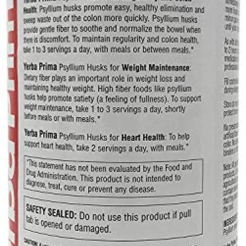 Yerba Prima Psyllium Whole Husks 12 oz Pack of 1 - Colon Cleans...