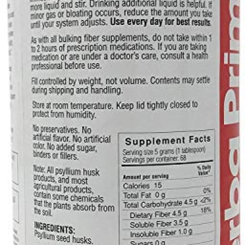 Yerba Prima Psyllium Whole Husks 12 oz Pack of 1 - Colon Cleans...