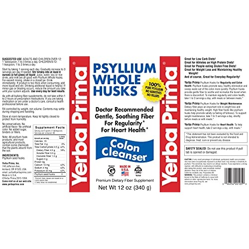 Yerba Prima Psyllium Whole Husks, 12 oz Pack of 4 - Colon Clean...