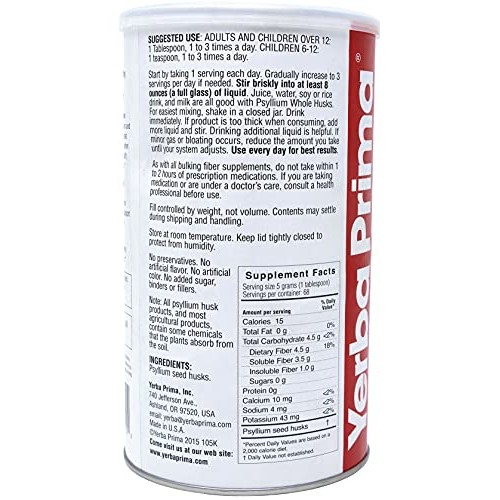 Yerba Prima Psyllium Whole Husks, 12 oz Pack of 4 - Colon Clean...