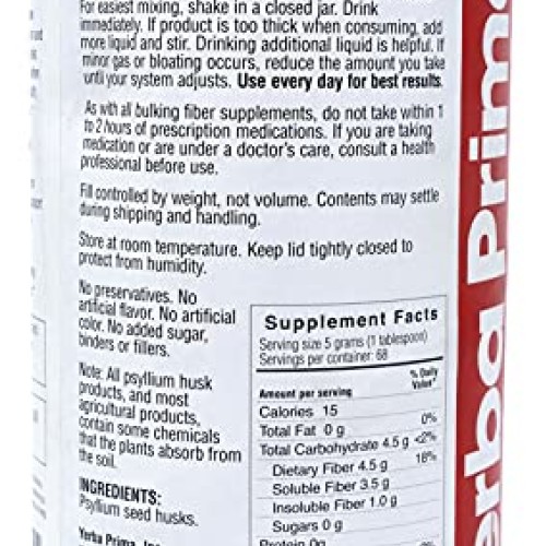 Yerba Prima Psyllium Whole Husks, 12 oz Pack of 4 - Colon Clean...
