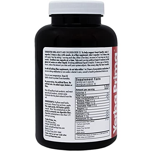 Yerba Prima Soluble Fiber Capsules, 180-Count - Natural Dietary S...