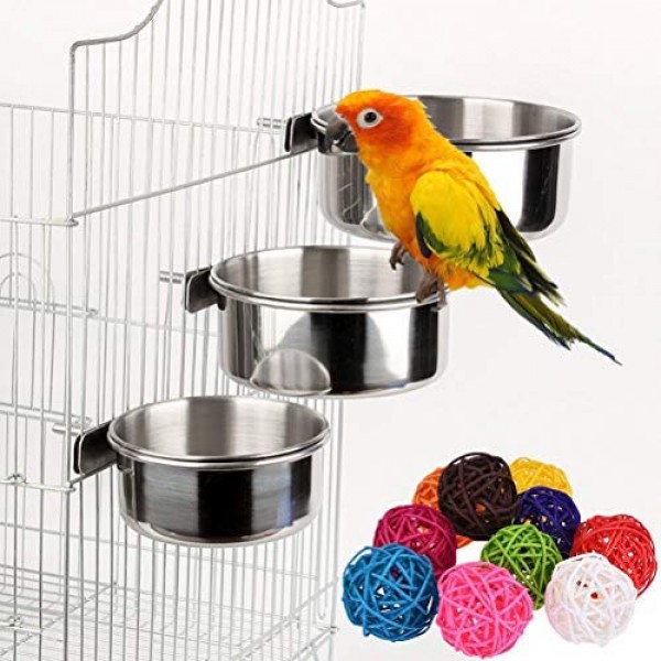2 Pcs Parrot Bird Bowl Parrot Food Dish Stainless Steel Birds Fee...