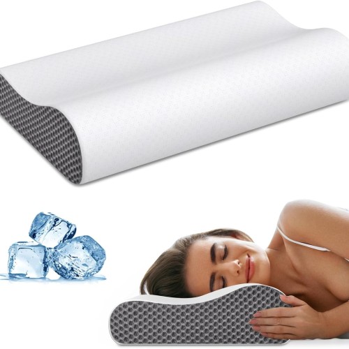 Cervical Neck Pillow for Pain Relief, Contour Memory Foam Pillows Ergonomic Pillow for Sleeping Bed Pillow Neck Support with Cooling Pillowcase Orthopedic Pillow for Side Back Sleepers(Light Grey)
