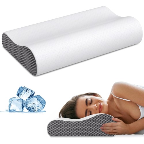 Cervical Neck Pillow for Pain Relief, Contour Memory Foam Pillows Ergonomic Pillow for Sleeping Bed Pillow Neck Support with Cooling Pillowcase Orthopedic Pillow for Side Back Sleepers(Light Grey)