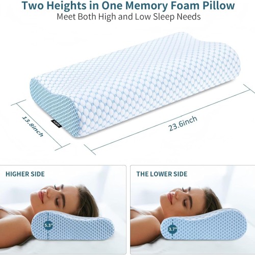 Cervical Pillow for Neck Pain Relief, Contour Memory Foam Pillows for Sleeping, Ergonomic Pillow Cooling Pillow Bed Pillow Neck Support for Side Back Stomach Sleepers (Blue)