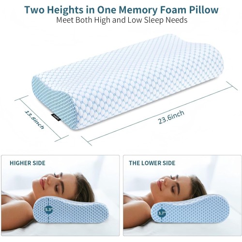 Cervical Pillow for Neck Pain Relief, Contour Memory Foam Pillows for Sleeping, Ergonomic Pillow Cooling Pillow Bed Pillow Neck Support for Side Back Stomach Sleepers (Blue)