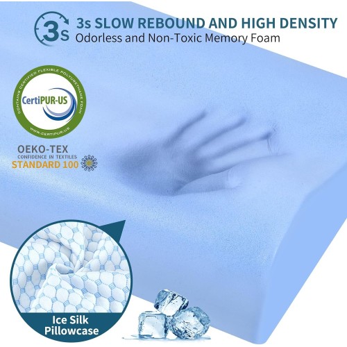 Cervical Pillow for Neck Pain Relief, Contour Memory Foam Pillows for Sleeping, Ergonomic Pillow Cooling Pillow Bed Pillow Neck Support for Side Back Stomach Sleepers (Blue)