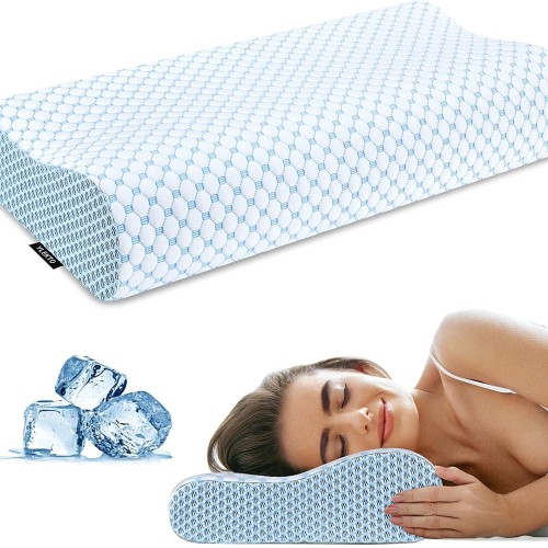 Cervical Pillow for Neck Pain Relief, Contour Memory Foam Pillows for Sleeping, Ergonomic Pillow Cooling Pillow Bed Pillow Neck Support for Side Back Stomach Sleepers (Blue)