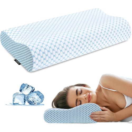 Cervical Pillow for Neck Pain Relief, Contour Memory Foam Pillows for Sleeping, Ergonomic Pillow Cooling Pillow Bed Pillow Neck Support for Side Back Stomach Sleepers (Blue)