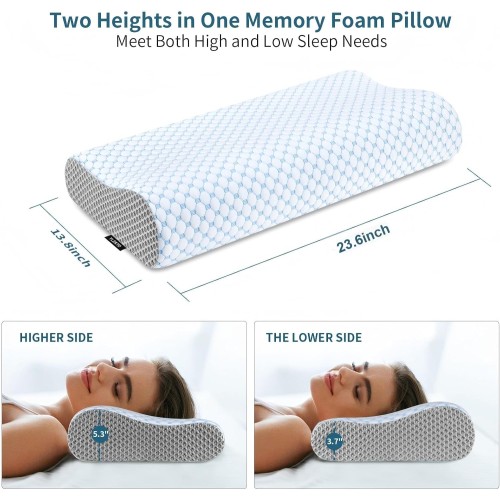 Cervical Pillow for Neck Pain Relief, Contour Memory Foam Pillows for Sleeping, Ergonomic Pillow Cooling Pillow Bed Pillow Neck Support for Side Back Stomach Sleepers (Blue & Grey)