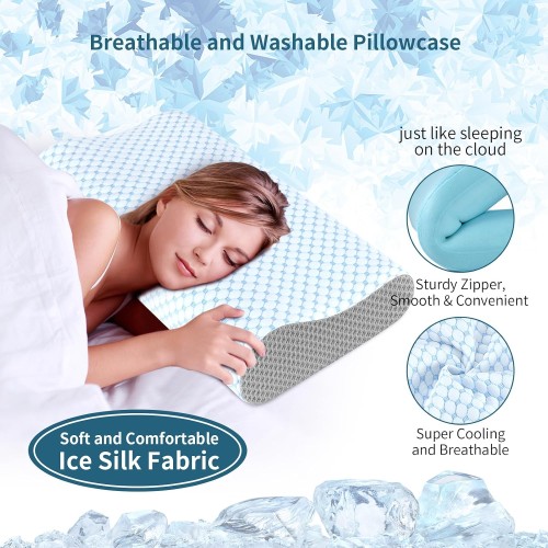 Cervical Pillow for Neck Pain Relief, Contour Memory Foam Pillows for Sleeping, Ergonomic Pillow Cooling Pillow Bed Pillow Neck Support for Side Back Stomach Sleepers (Blue & Grey)