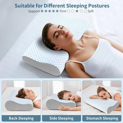 Cervical Pillow for Neck Pain Relief, Contour Memory Foam Pillows for Sleeping, Ergonomic Pillow Cooling Pillow Bed Pillow Neck Support for Side Back Stomach Sleepers (Blue & Grey)