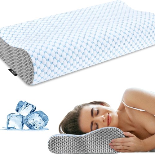 Cervical Pillow for Neck Pain Relief, Contour Memory Foam Pillows for Sleeping, Ergonomic Pillow Cooling Pillow Bed Pillow Neck Support for Side Back Stomach Sleepers (Blue & Grey)
