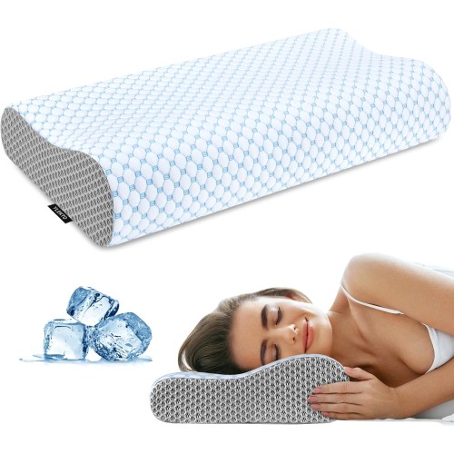 Cervical Pillow for Neck Pain Relief, Contour Memory Foam Pillows for Sleeping, Ergonomic Pillow Cooling Pillow Bed Pillow Neck Support for Side Back Stomach Sleepers (Blue & Grey)