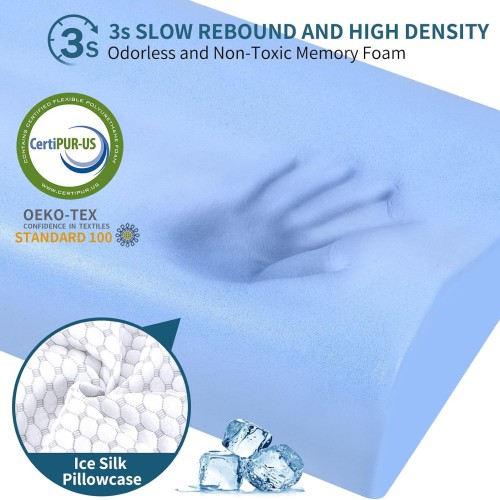 Cervical Pillow for Neck Pain Relief, Contour Memory Foam Pillows for Sleeping, Odorless Ergonomic Pillow Adjustable Orthopedic Cooling Pillow Bed Pillow Neck Support for All Sleepers (White & Blue)