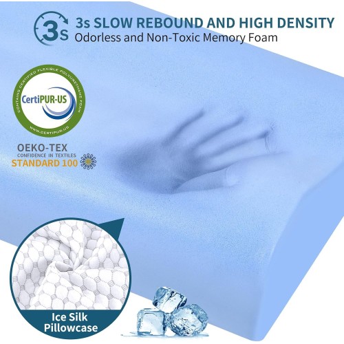 Cervical Pillow for Neck Pain Relief, Contour Memory Foam Pillows for Sleeping, Odorless Ergonomic Pillow Adjustable Orthopedic Cooling Pillow Bed Pillow Neck Support for All Sleepers (White & Blue)