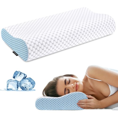 Cervical Pillow for Neck Pain Relief, Contour Memory Foam Pillows for Sleeping, Odorless Ergonomic Pillow Adjustable Orthopedic Cooling Pillow Bed Pillow Neck Support for All Sleepers (White & Blue)