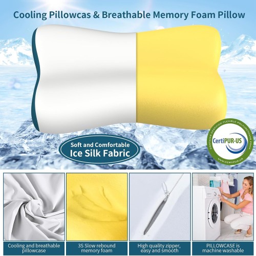 Cervical Pillow for Neck Pain Relief, Contour Memory Foam Pillows for Sleeping, Odorless Ergonomic Pillow Adjustable Orthopedic Cooling Pillow Bed Pillow Neck Support for All Sleepers (White)