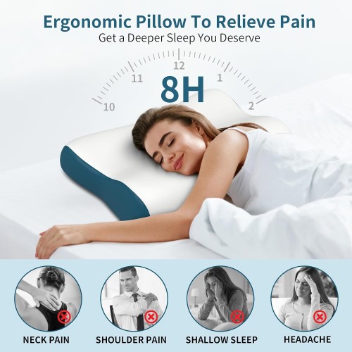 Cervical Pillow for Neck Pain Relief, Contour Memory Foam Pillows for Sleeping, Odorless Ergonomic Pillow Adjustable Orthopedic Cooling Pillow Bed Pillow Neck Support for All Sleepers (White)