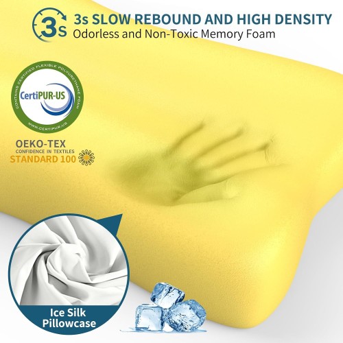 Cervical Pillow for Neck Pain Relief, Contour Memory Foam Pillows for Sleeping, Odorless Ergonomic Pillow Adjustable Orthopedic Cooling Pillow Bed Pillow Neck Support for All Sleepers (White)
