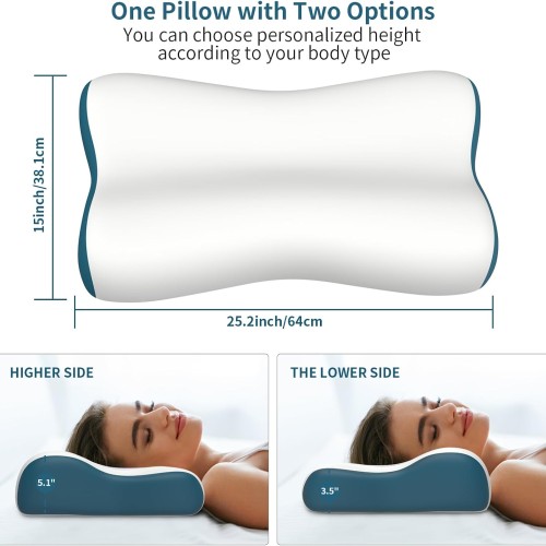 Cervical Pillow for Neck Pain Relief, Contour Memory Foam Pillows for Sleeping, Odorless Ergonomic Pillow Adjustable Orthopedic Cooling Pillow Bed Pillow Neck Support for All Sleepers (White)