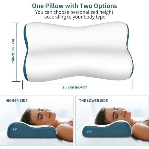 Cervical Pillow for Neck Pain Relief, Contour Memory Foam Pillows for Sleeping, Odorless Ergonomic Pillow Adjustable Orthopedic Cooling Pillow Bed Pillow Neck Support for All Sleepers (White)