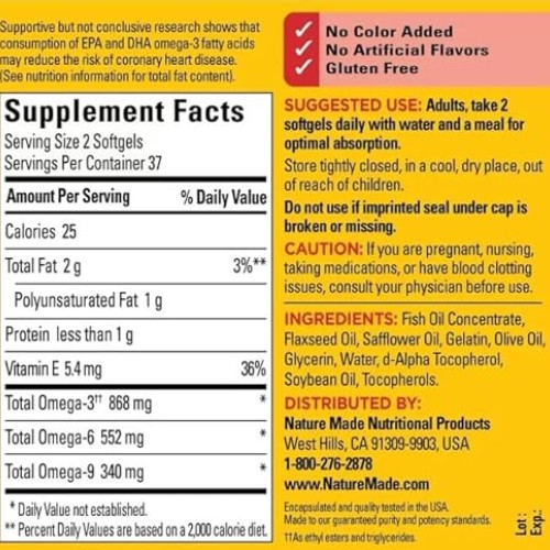 Triple Omega 369 Softgels, Nature Made Dietary Supplement, 74 Cou...