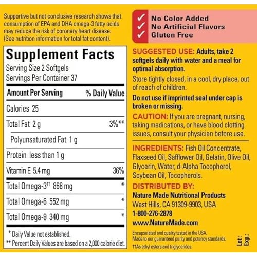 Triple Omega 369 Softgels, Nature Made Dietary Supplement, 74 Cou...